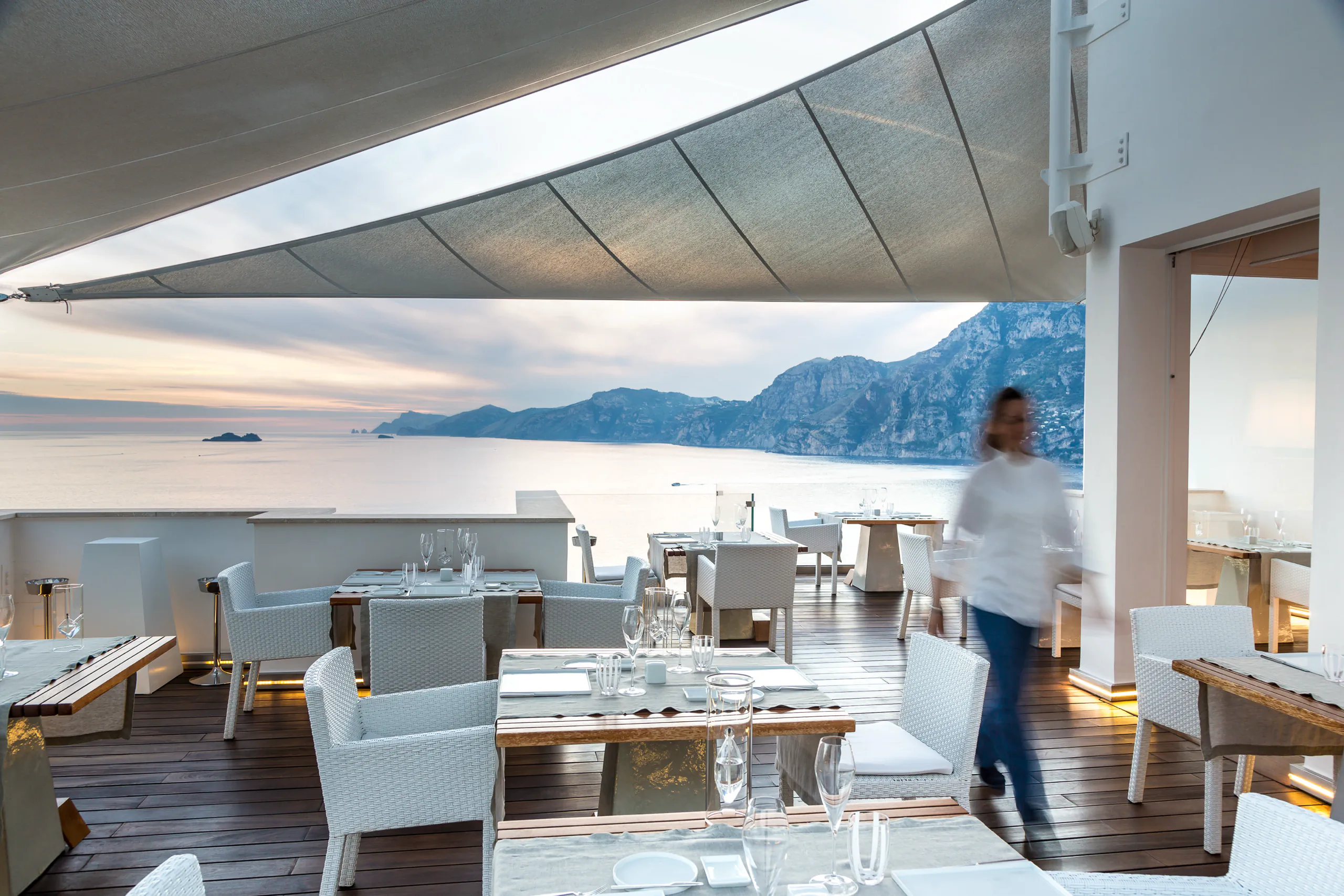 Coastal terrace restaurant overlooking the sea and cliffs
